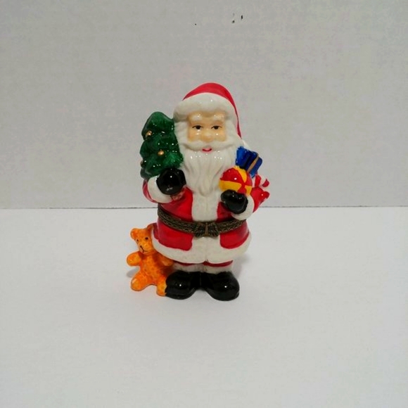 Santa and Bear Porcelain Hinged Trinket Box NIB - Picture 2 of 9